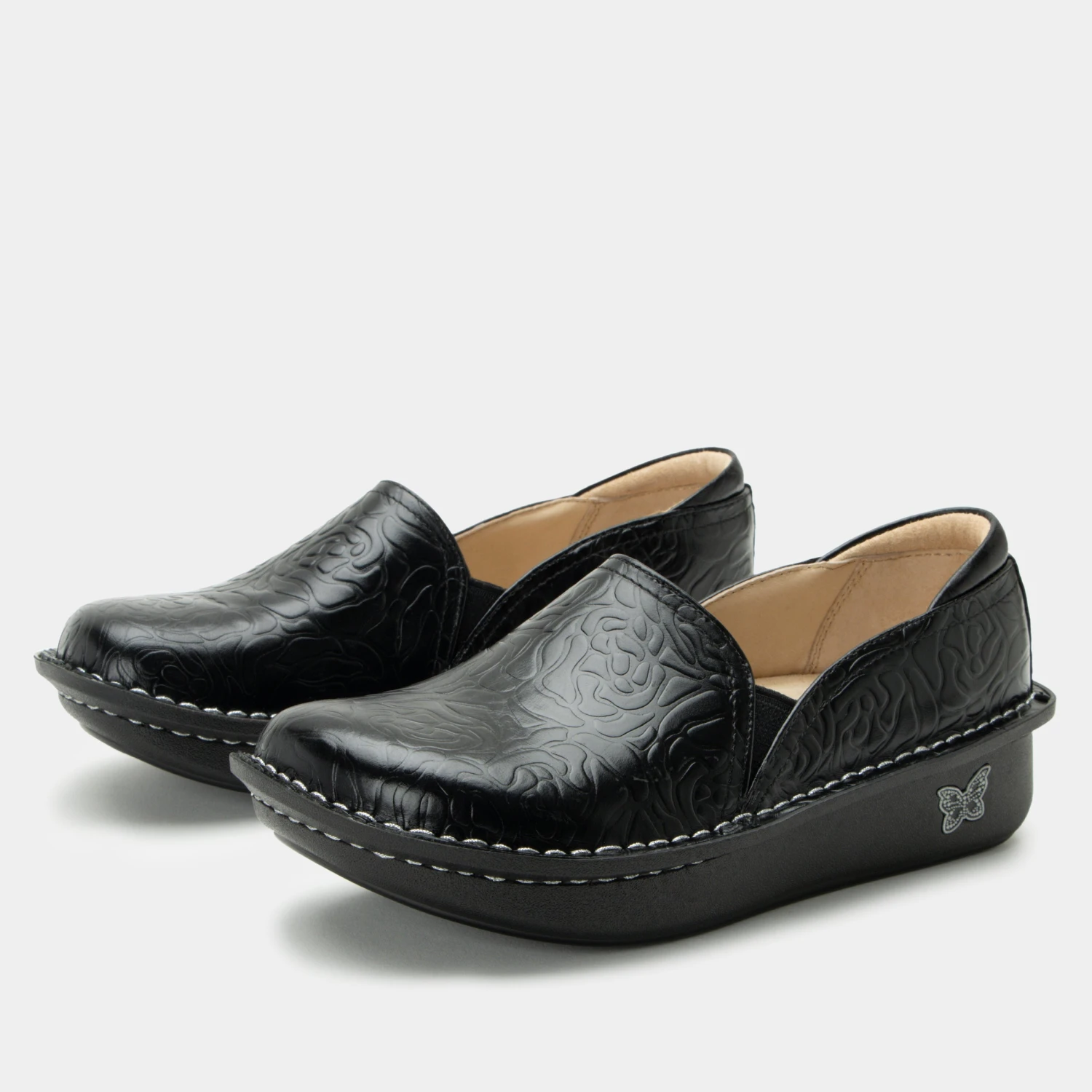 Shoes Debra Black Embossed Rose Shoe 1 Shoes Debra Black Embossed Rose Shoe